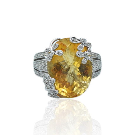 14K White Gold Citrine + Diamond Ring // Ring Size: 7.25 // Pre-Owned