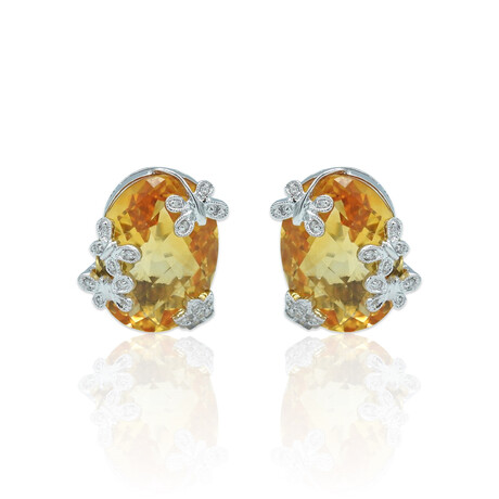 14K White Gold Citrine + Diamond Earrings // Pre-Owned