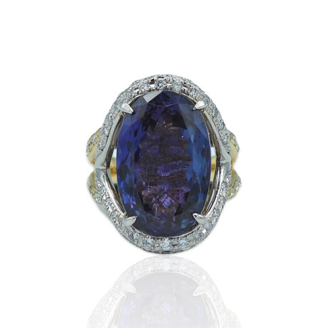 18K Yellow Gold + Platinum Diamond + Sapphire Ring // Ring Size: 6.75 // Pre-Owned