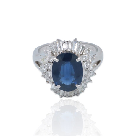 Platinum Diamond + Sapphire Ring // Ring Size: 5 // Pre-Owned