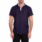 Kiss My Mast' Short Sleeve Button Up Shirt // Navy (M)