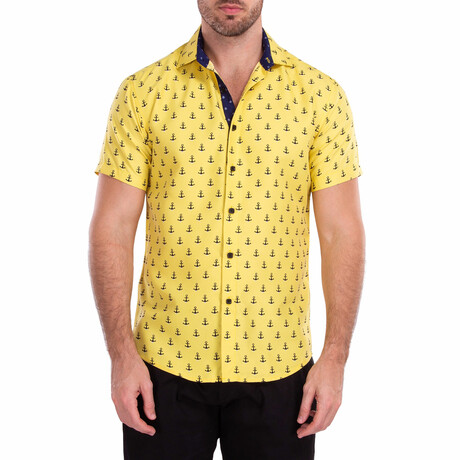 Captain' Short Sleeve Button Up Shirt // Yellow (M)