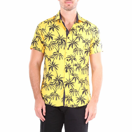 Keep Palm' Short Sleeve Button Up Shirt // Yellow (XS)