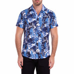 Talk To The Palm' Short Sleeve Button Up Shirt // Blue (XS)