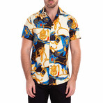 Peacocking' Short Sleeve Button Up Shirt // Navy (XS)