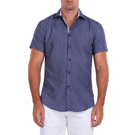 Checkmate' Short Sleeve Button Up Shirt // Navy (M)