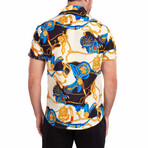 Peacocking' Short Sleeve Button Up Shirt // Navy (XS)