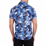 Talk To The Palm' Short Sleeve Button Up Shirt // Blue (XS)