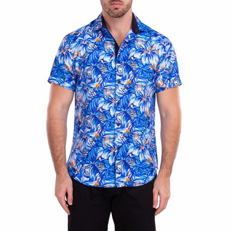 Toucan Play At That Game' Short Sleeve Button Up Shirt // Blue (XS)