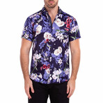 Grower' Floral Short Sleeve Button Up Shirt // Navy (S)