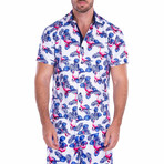 Flocking Amazing' Flamingo Short Sleeve Button Up Shirt // White (S)