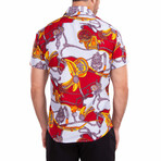 Peacocking' Short Sleeve Button Up Shirt // Red (XS)