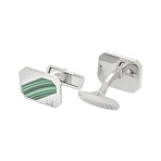 Dunhill Longtail Stripe Silver + Green Sterling Silver Cufflinks // 18FUS8211040TU // Store Display