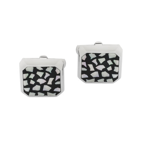 Dunhill Faceted Shell Sterling Silver + Enamel Cufflinks // JSB82D5H // Store Display