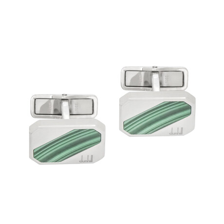 Dunhill Longtail Stripe Silver + Green Sterling Silver Cufflinks // 18FUS8211040TU // Store Display