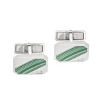 Dunhill Longtail Stripe Silver + Green Sterling Silver Cufflinks // 18FUS8211040TU // Store Display