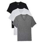 Performance Cotton V-Neck 3-Pack // White + Black + Heather Gray (M)