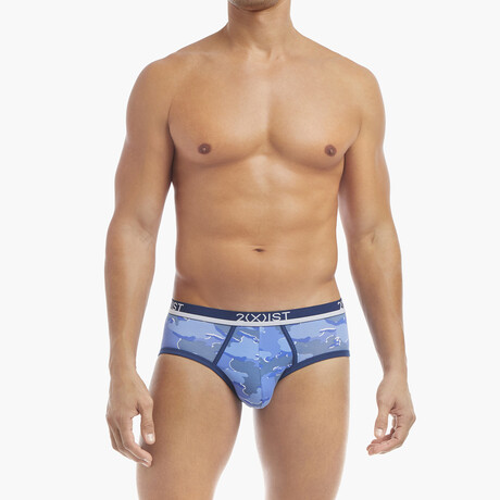 Cotton Stretch No-Show Brief 4-Pack // Camelia + Festive Stripe + Dazzling Blue + Camo (S)