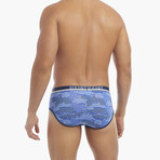 Cotton Stretch No-Show Brief 4-Pack // Camelia + Festive Stripe + Dazzling Blue + Camo (L)