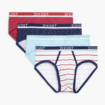 Cotton Stretch No-Show Brief 4-Pack // Blue Topaz + Star Print + Raspberry Wine + Americana Pop (L)