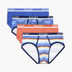 Cotton Stretch No-Show Brief 4-Pack // Camelia + Festive Stripe + Dazzling Blue + Camo (L)