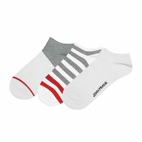 Ankle Socks 3-Pack // Gray + White + Red