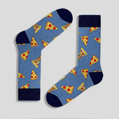 Pizza Long Socks // Blue