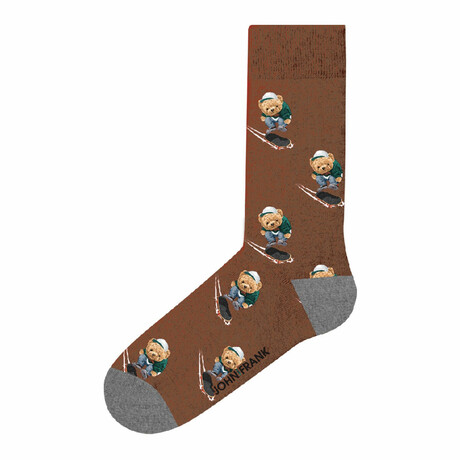 Skateboarding Bear Long Socks // Brown