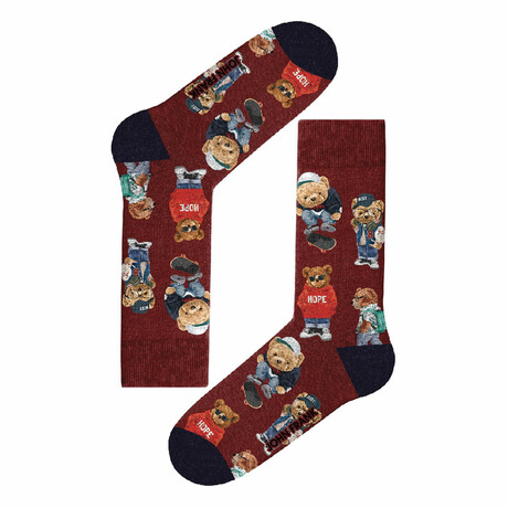 Street Bears Long Socks // Burgundy
