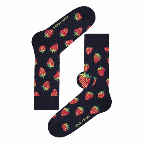 Strawberry Long Socks // Navy