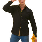 Reversible Cuff Button-Down Shirt // Black  + Gold (XL)