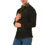 Reversible Cuff Button-Down Shirt // Black  + Gold (M)