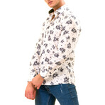 Floral Digital Reversible Cuff Button-Down Shirt // White + Navy (L)