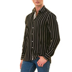 Striped Reversible Cuff Button-Down Shirt // Black (4XL)
