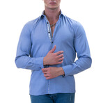 Floral Interior Reversible Cuff Button-Down Shirt // Blue (XL)