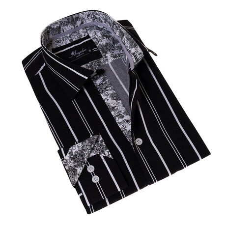 Striped Reversible Cuff Button-Down Shirt // Black (XS)
