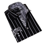 Striped Reversible Cuff Button-Down Shirt // Black (M)