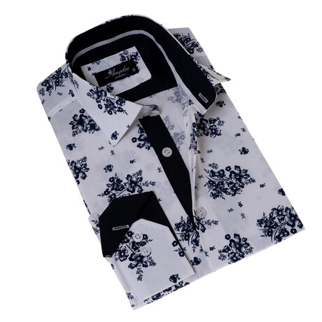 Floral Digital Reversible Cuff Button-Down Shirt // White + Navy (XS)