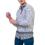 Paisley Reversible Cuff Button-Down Shirt // White + Gray (L)