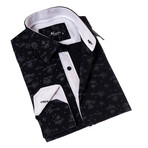 Floral Reversible Cuff Button-Down Shirt // Black (4XL)