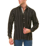 Striped Reversible Cuff Button-Down Shirt // Black (L)