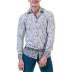 Paisley Reversible Cuff Button-Down Shirt // White + Gray (M)