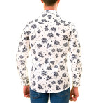 Floral Digital Reversible Cuff Button-Down Shirt // White + Navy (M)