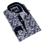 Palm Print Reversible Cuff Button-Down Shirt // Black + White (S)