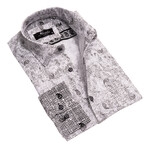 Paisley Reversible Cuff Button-Down Shirt // White + Gray (XL)