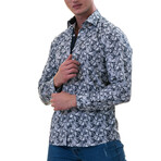 Palm Print Reversible Cuff Button-Down Shirt // Black + White (L)