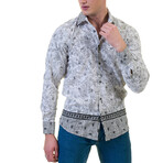 Paisley Reversible Cuff Button-Down Shirt // White + Gray (L)