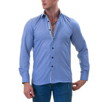Floral Interior Reversible Cuff Button-Down Shirt // Blue (XS)