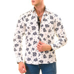 Floral Digital Reversible Cuff Button-Down Shirt // White + Navy (4XL)