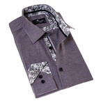 Floral Interior Reversible Cuff Button-Down Shirt // Black (4XL)